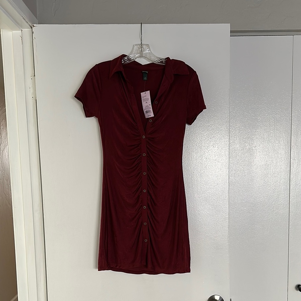 NWT Wild Fable Burgundy Button-Down Dress